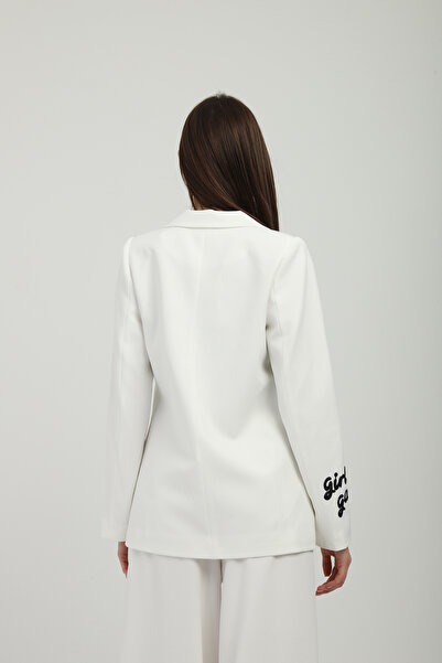 Milamia Nakışlı Beyaz Blazer Ceket