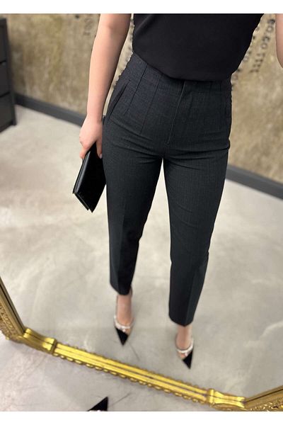 missswans Flat Front Fabric Trousers Plaid Melange