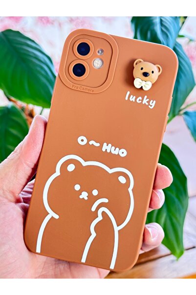 Fibaks İphone 11 Uyumlu Kılıf Tasarımlı Desenli Kamera Korumalı Lucky Ayıcık Yumuşak Silikon Kapak