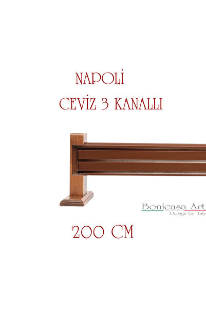 BonicasaArt Napoli Ahşap Başlıklı 3 Kanallı Alüminyum Dekoratif Ray Korniş Mo...