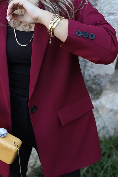 bytugcekaya Burgundy Single Button Blazer