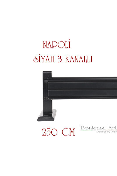 BonicasaArt Napoli Ahşap Başlıklı 3 Kanallı Alüminyum Dekoratif Ray Korniş Mo...