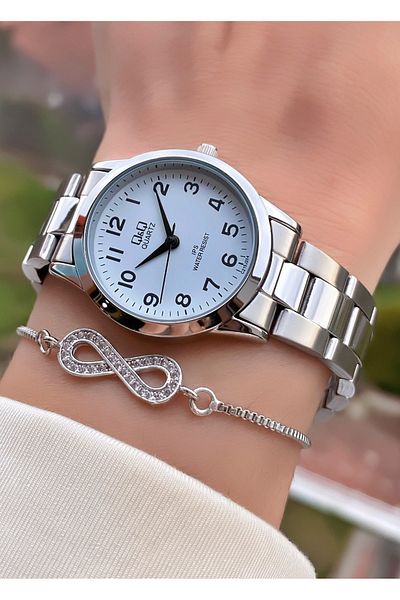 Q&Q Brand Silver Color Steel Cord Women's Wristwatch - Bracelet Gift