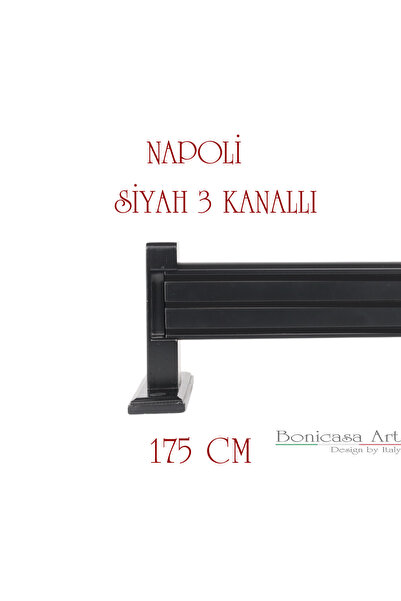 BonicasaArt Napoli Ahşap Başlıklı 3 Kanallı Alüminyum Dekoratif Ray Korniş Mo...