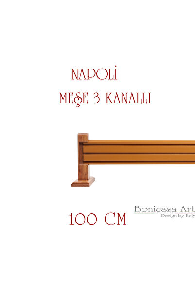 BonicasaArt Napoli Ahşap Başlıklı 3 Kanallı Alüminyum Dekoratif Ray Korniş Mo...