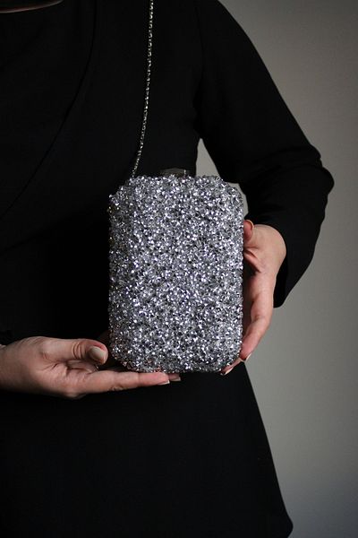 Mimoza Women's Silver Crystal Stone One Direction Large Stone Evening Dress Bag 3 Different Uses