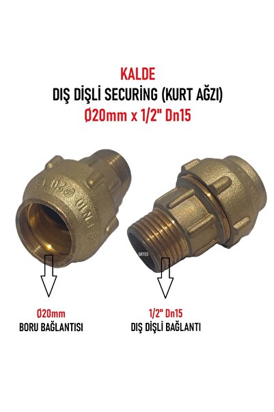KALDE Ø20x1/2" Dn15 Dış Dişli Securing (Erkek Sarı Kurt Ağzı)