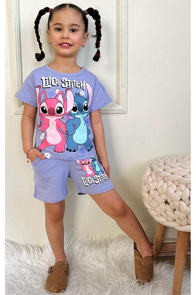 LİLLYPİCCA Lilo Patterned Girl's Pocket Shorts Suit (Size Chart Available in Images)