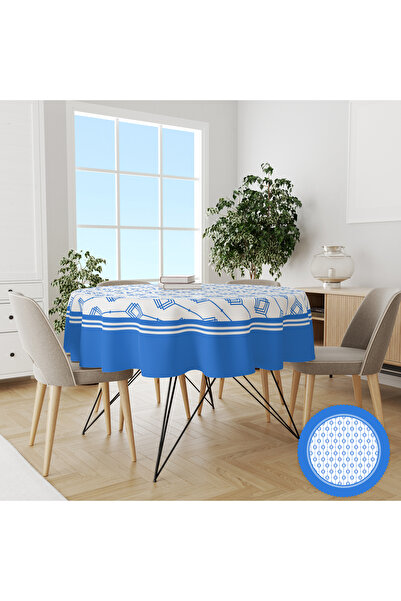 yok yok evim eve dair her şey مفرش طاولة سهل التنظيف بدون قلق مع حدود زرقاء ونمط هندسي