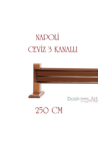 BonicasaArt Napoli Ahşap Başlıklı 3 Kanallı Alüminyum Dekoratif Ray Korniş Mo...