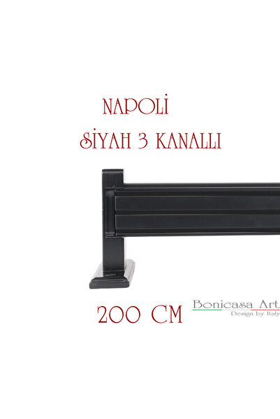 BonicasaArt Napoli Ahşap Başlıklı 3 Kanallı Alüminyum Dekoratif Ray Korniş Mo...