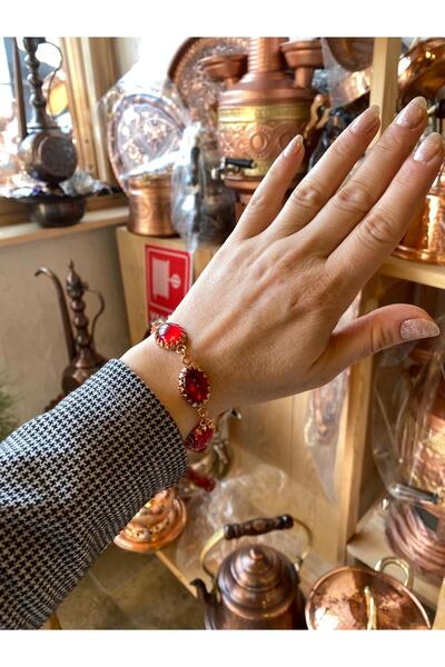 PARLA BAKIR Kırmızı Taşlı Bakır Bileklik