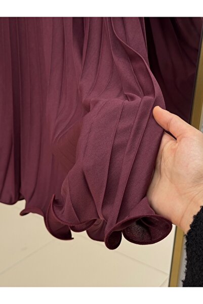 Ebrar Store Berna Six Ruffled Pleated Skirt-Bn8639 Claret Red