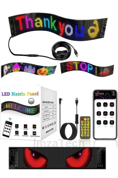 İmza Led Matrix Panel Araba Camına Yapışan Telefondan Kontrollü Led Panel 37 CM Tüm Camlara Uygun Matrix