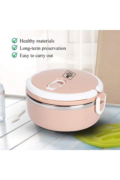 British Chef Lunch Box 600ml, Pink Portable Stainless Steel Thermal Insulated Rice Noddles Lunch Box Single Layer