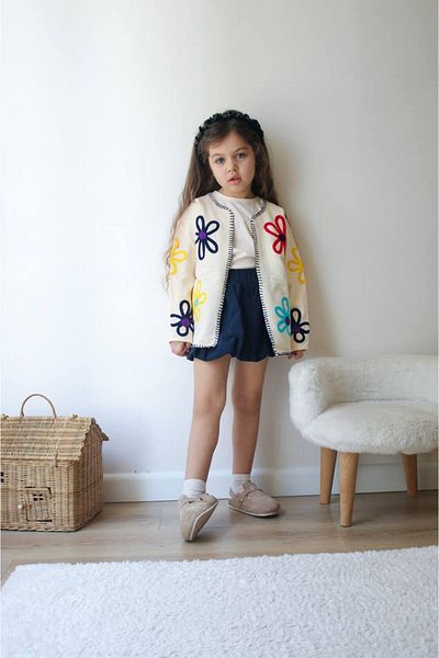 Karan Kids Girl's Motif Detailed Cardigan and Balloon Skirt Set