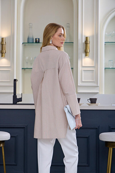 Moodbasic Marwa by moodbasic ÇİZGİLİ FRANSIZ DANTEL DETAYLI GÖMLEK