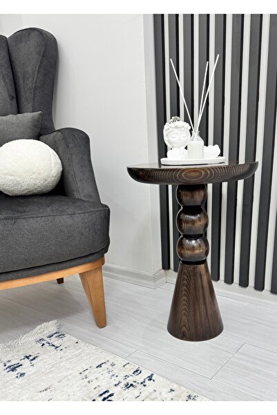ASELYA HOME Ahşap Tekli Mantar Yan Sehpa Modern Koyu Ceviz Renk 50cm Fiskos /...