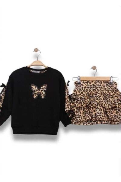 EGELİMODA بدلة موسمية للفتيات باللون الأسود الفهد مع تنورة