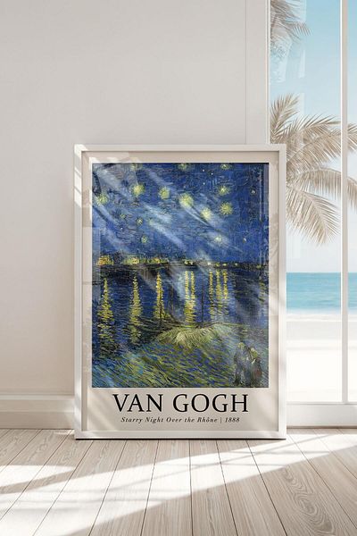 Buka Shops Tablou premium Van Gogh „Noaptea înstelată Rhone” într-un cadru: Dansul magice al nopții