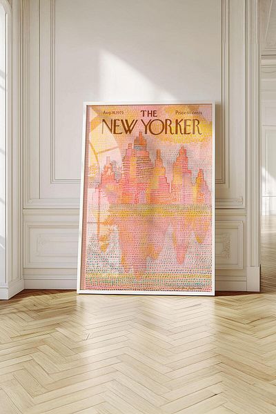 Buka Shops Tablou premium „New Yorker City Silhouette” de epocă în rama: puncte abstracte și farmecul orașului