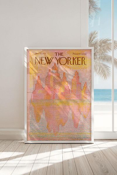 Buka Shops Tablou premium „New Yorker City Silhouette” de epocă în rama: puncte abstracte și farmecul orașului