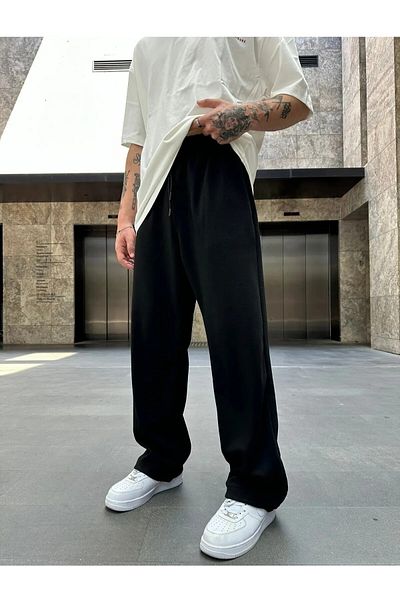 JustBS Pantaloni de sport de sezon, negri, supradimensionați