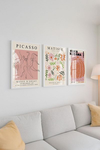 Buka Shops Colecția Seçkin „Art Giants” cu cadru: Picasso, Matisse, Kusama Set de 3 picturi premium