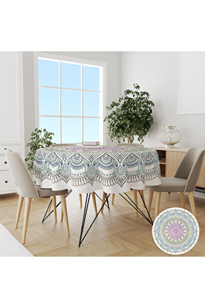 yok yok evim eve dair her şey مفرش طاولة بتصميم دائري منقوش وسهل التنظيف بدون قلق