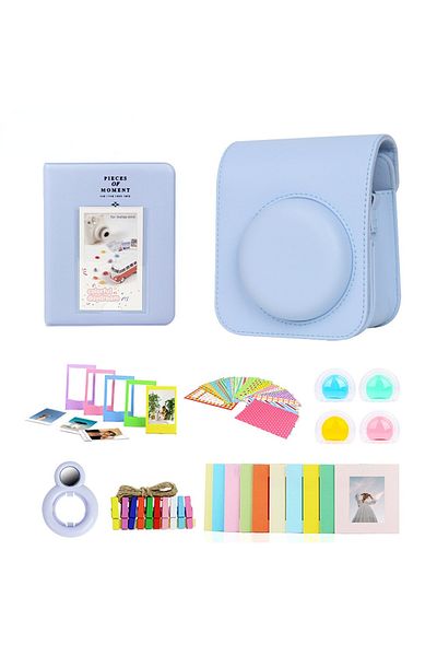 Choice 7in1 Blue 7-in-1 Camera Bag for Fujifilm Instax Mini 12 PU Case 64 Pockets Photo Album Colorful Phot