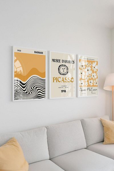 Buka Shops Colecția Fluxuri de artă modernă înrămate: Bauhaus, Picasso, Matisse Set de 3 picturi premium