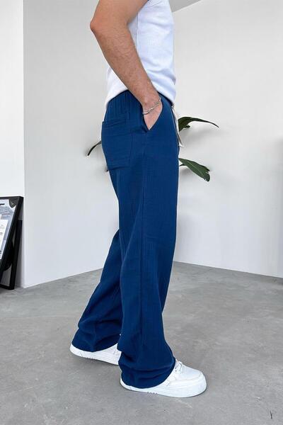 HAFKAGİYİM Сині пляжні штани з муслінової тканини