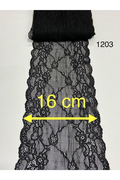 karantuhafiye Lycra Wide Lace / Stretch Lace / 1 Meter Black 1203