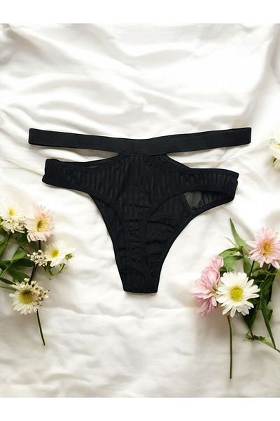 Vanilya Secret Μαύρο βαμβακερό ελαστικό στρινγκ εσώρουχο μέσης