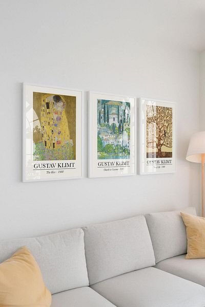 Buka Shops Capodopere Gustav Klimt înrămate: Set de picturi premium din 3 piese din Epoca de Aur