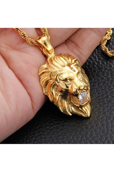 Choice A3599-Gold Fashionable Tiger Head Pendant Animal Tiger Necklace Men\\\'s Punk Hip Hop Trendy Casual