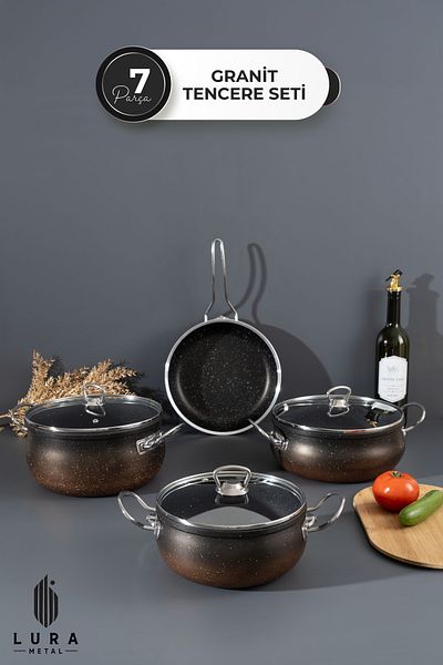 Skygo 7 Piece Black Granite Cookware Set - Elegant Design and Durable Solutions 24 cm