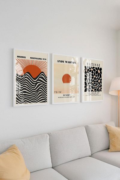 Buka Shops Colecția Avant-garde atemporală înrămată: Bauhaus, Warhol, Matisse Set de 3 picturi premium