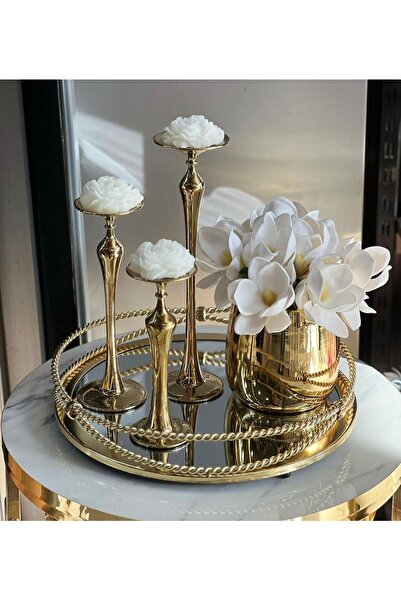 EVSTYLE ÜÇLÜ CAM ŞAMDAN - GOLD LİLYUM MODEL