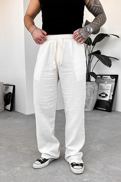 HAFKAGİYİM Φαρδύ παντελόνι Ecru Beach Walk Muslin Fabric