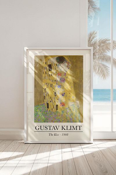 Buka Shops Pictură premium Gustav Klimt The Kiss „The Kiss” într-un cadru: folie de aur și măreția iubirii
