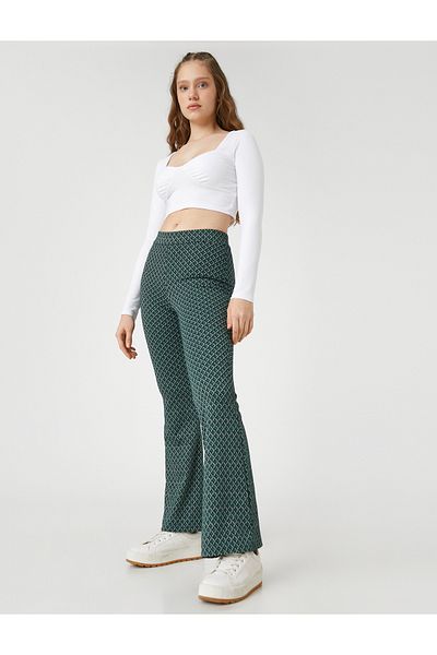 Koton Geometric Patterned Spanish Leg Trousers - Normal Waist