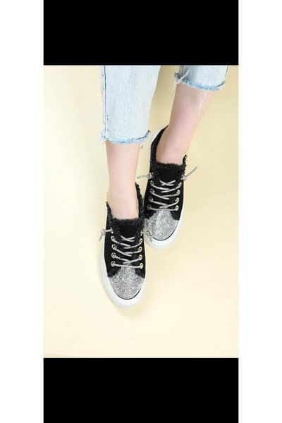 Elf Shoes & Bags Elf Shoes Denim Sneakers with Stone Laces and Accessories (Black)