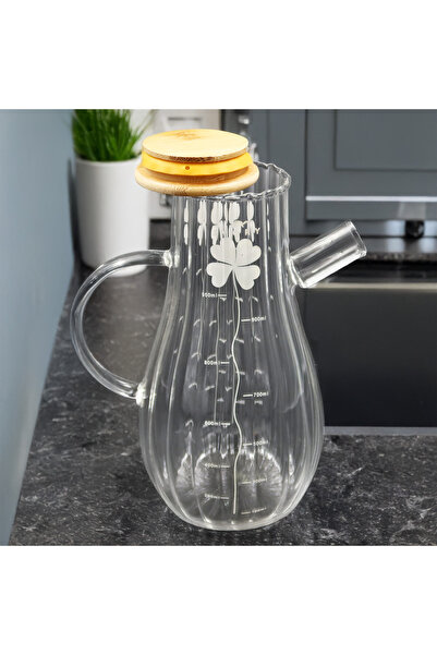 enyareshome 1000ML Borosilikat Cam Yağdanlık Sızdırmaz Bambu Kapak