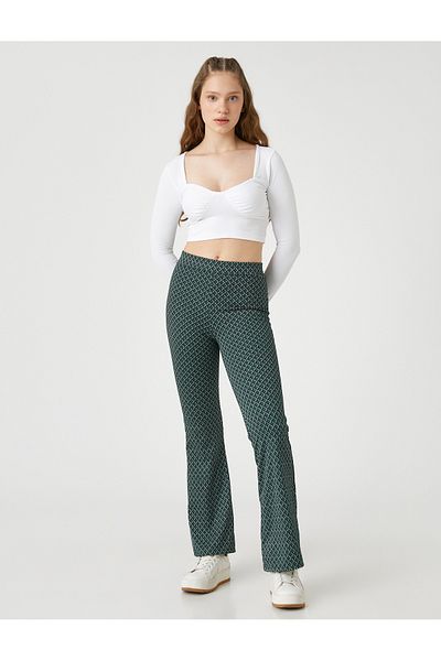 Koton Geometric Patterned Spanish Leg Trousers - Normal Waist