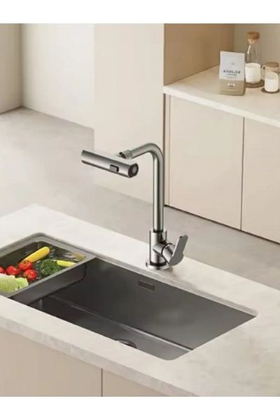 yediyapı Spiral Waterfall Kitchen Faucet Silver Model