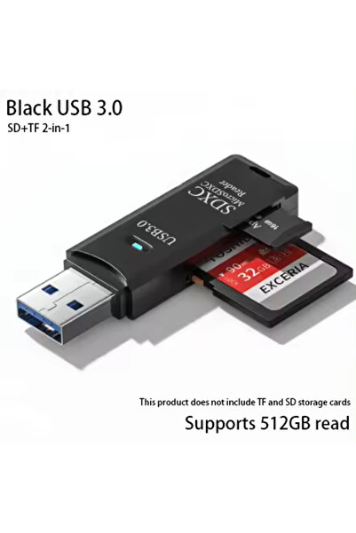 Choice10 قارئ بطاقات USB 3.0 متعدد الوظائف 2 في 1 أسود، Micro SD، TFM، قارئ ب...