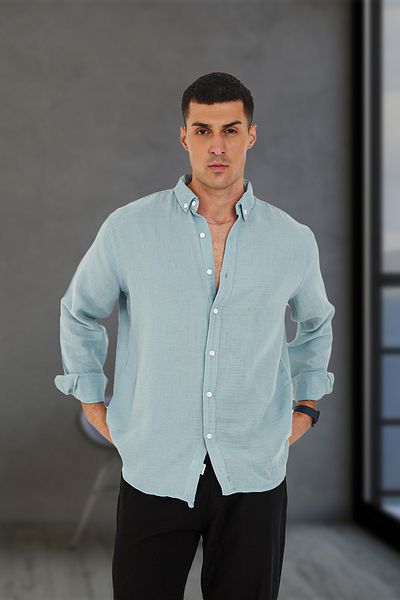 JR Boutique Ανδρικό καλοκαιρινό 100% βαμβακερό χωρίς τσέπη κανονικό - Μπλε ομίχλης