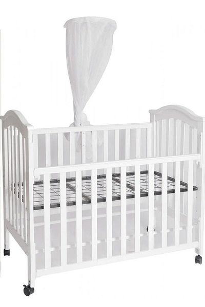 Cady One Adjustable wooden baby bed comes with a 3 cm thick mattress with mosquito net and wheels 120*60 cm