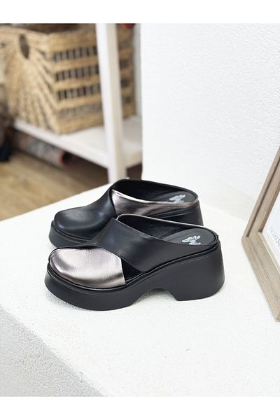 Venüs 2313116Y Closed Front Genuine Leather 7cm Padding Sole Slippers Women